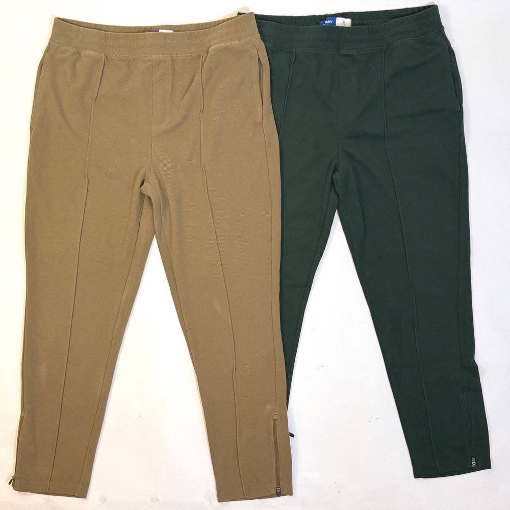 Old Navy Womens XL Tall Trousers Brown & Green 2 Pack Pintuck Ankle Zip